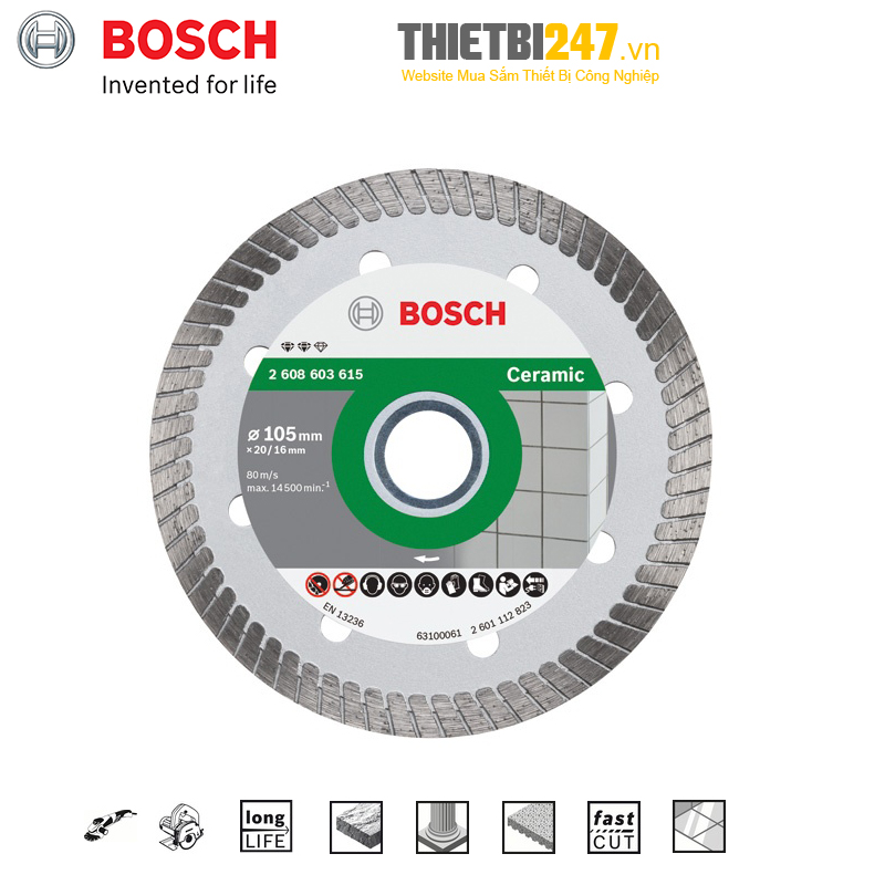 Đĩa cắt đá Ceramic Turbo Bosch 105x20x8mm 2 608 603 615