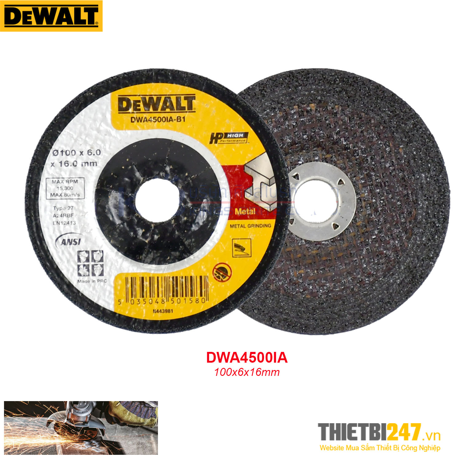 Đá mài kim loại Dewalt DWA4500IA 100x6x16mm