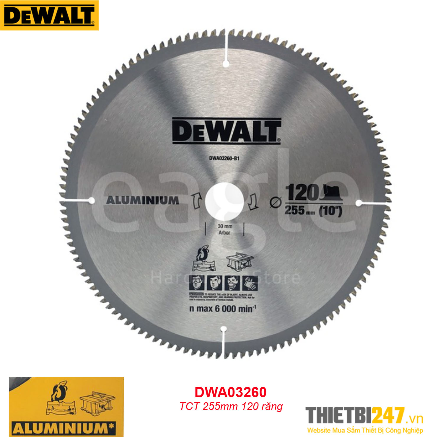 Lưỡi cắt nhôm Dewalt DWA03260 TCT 255mm 120 răng