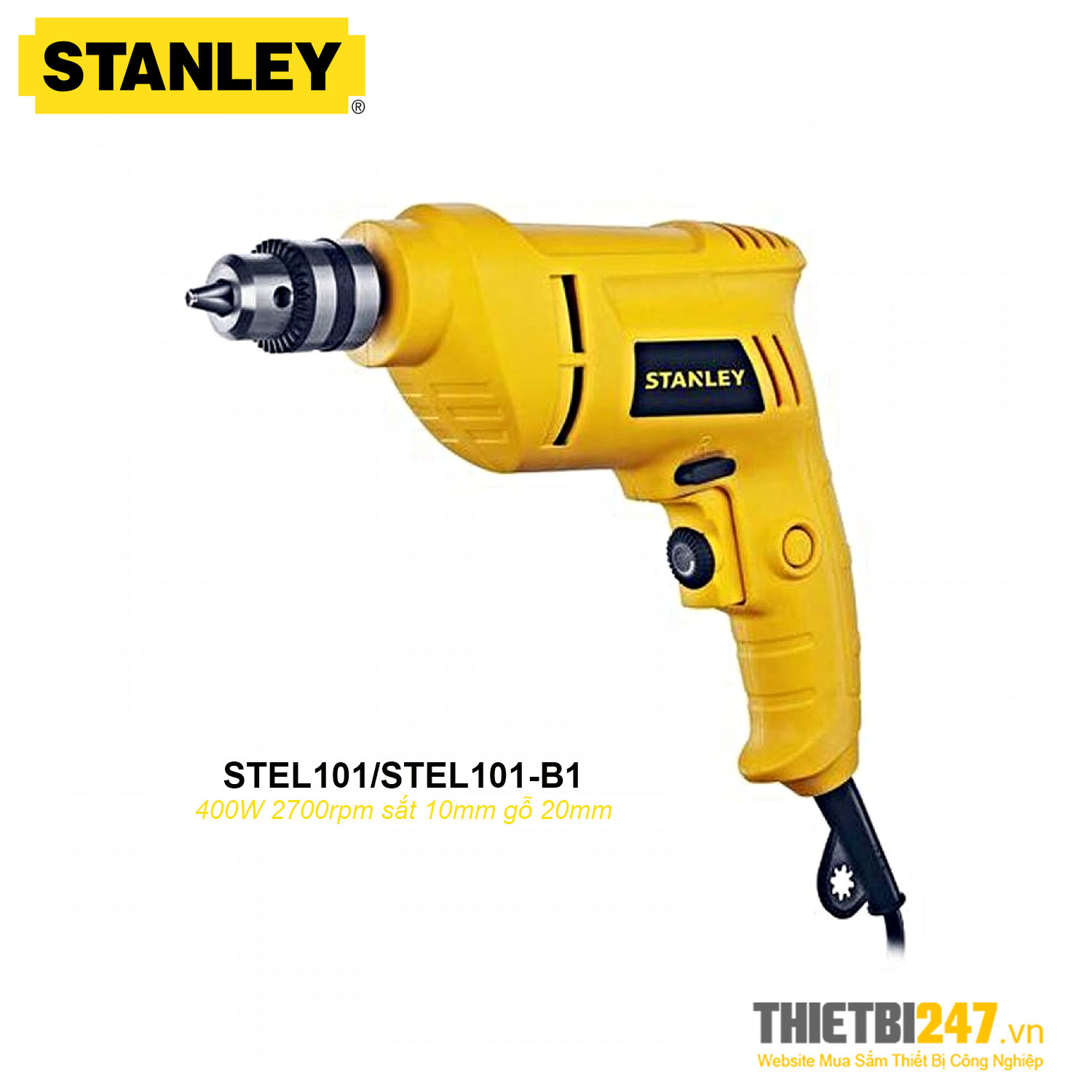 Máy khoan cầm tay Stanley STEL101 400W 2700rpm sắt 10mm gỗ 20mm