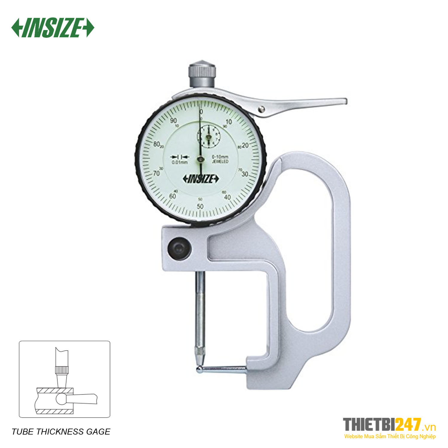 Đồng hồ đo độ dày thành ống Insize 2367-10A 0~10mm 0.01mm