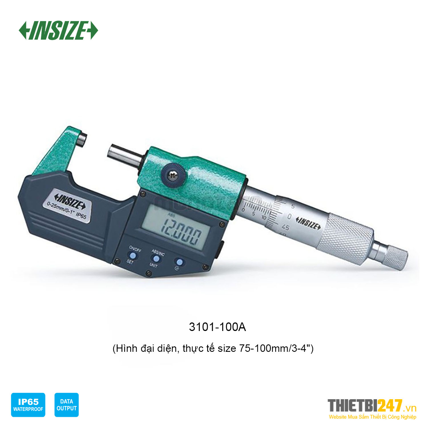 Panme đo ngoài điện tử Insize 3101-100A IP55 75~100mm 3~4in