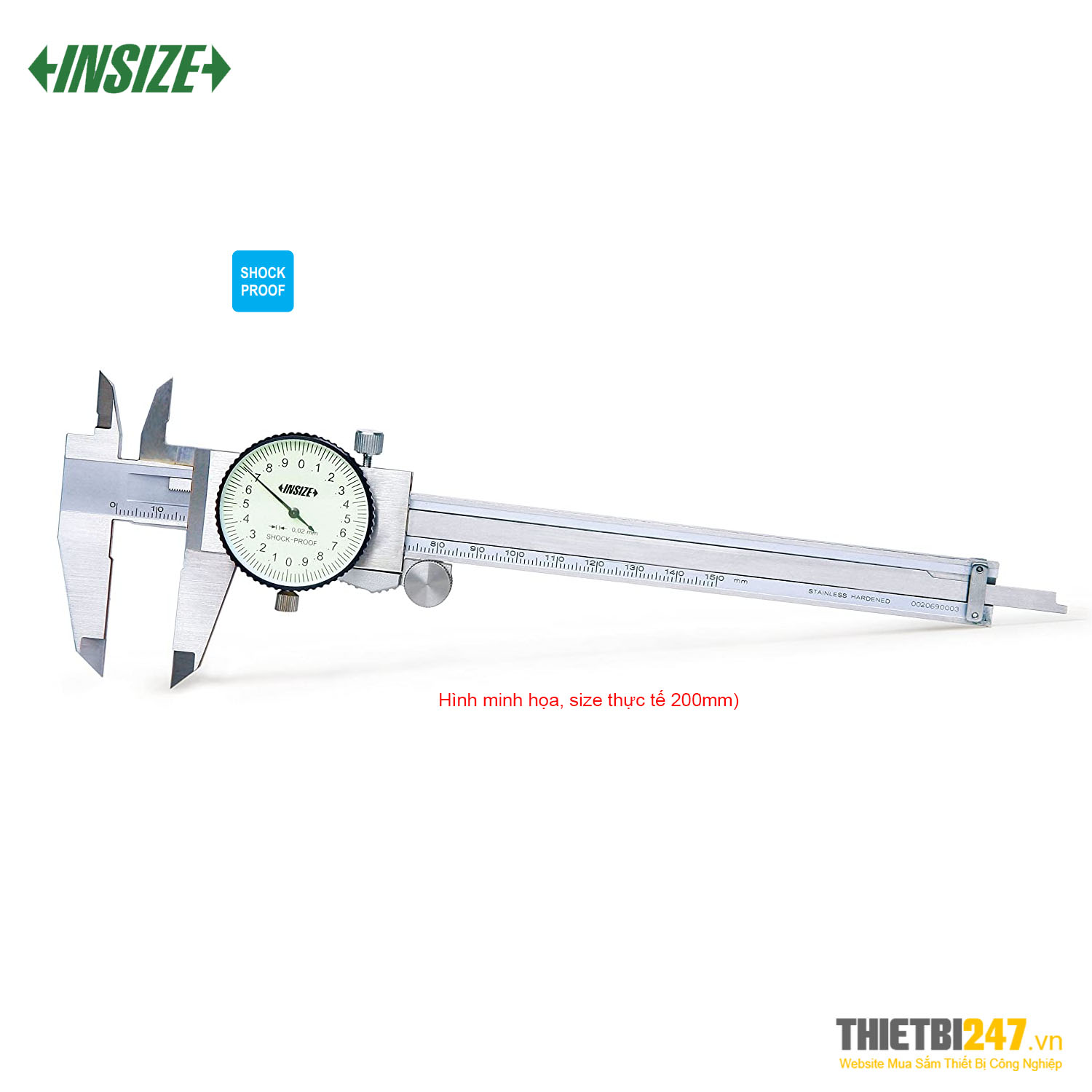 Thước kẹp đồng hồ Insize 1312-200A 0~200mm 0.02mm