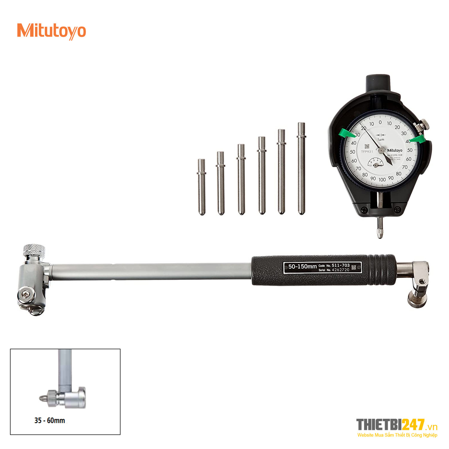 Bộ đồng hồ đo lỗ 35~60mm 0.001mm 511-722 Mitutoyo