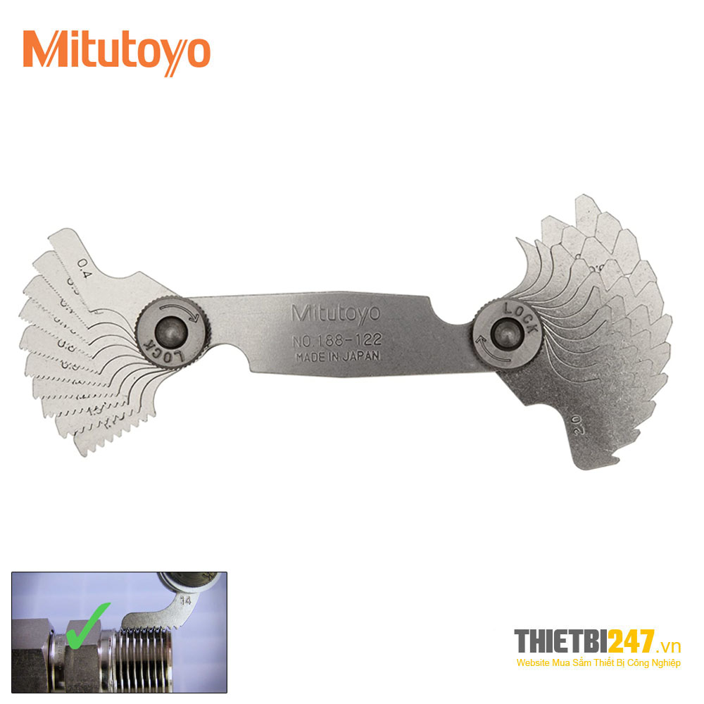 Bộ dưỡng đo bước ren và góc 60 độ Mitutoyo 188-130 22 lá 0.35~6mm