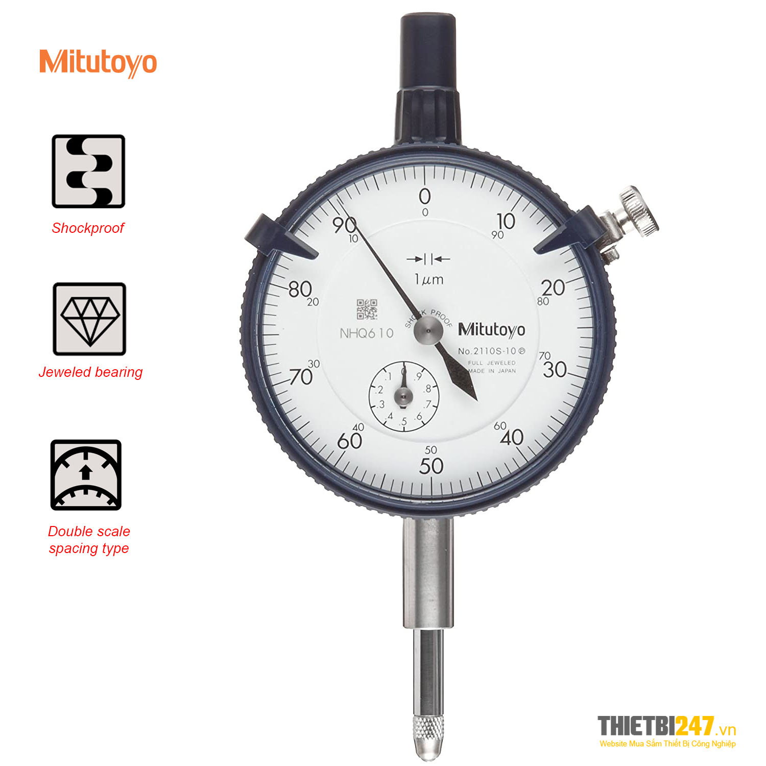 Đồng hồ so cơ khí chống sốc 0-1mm 0.001mm 2110S-10 Mitutoyo