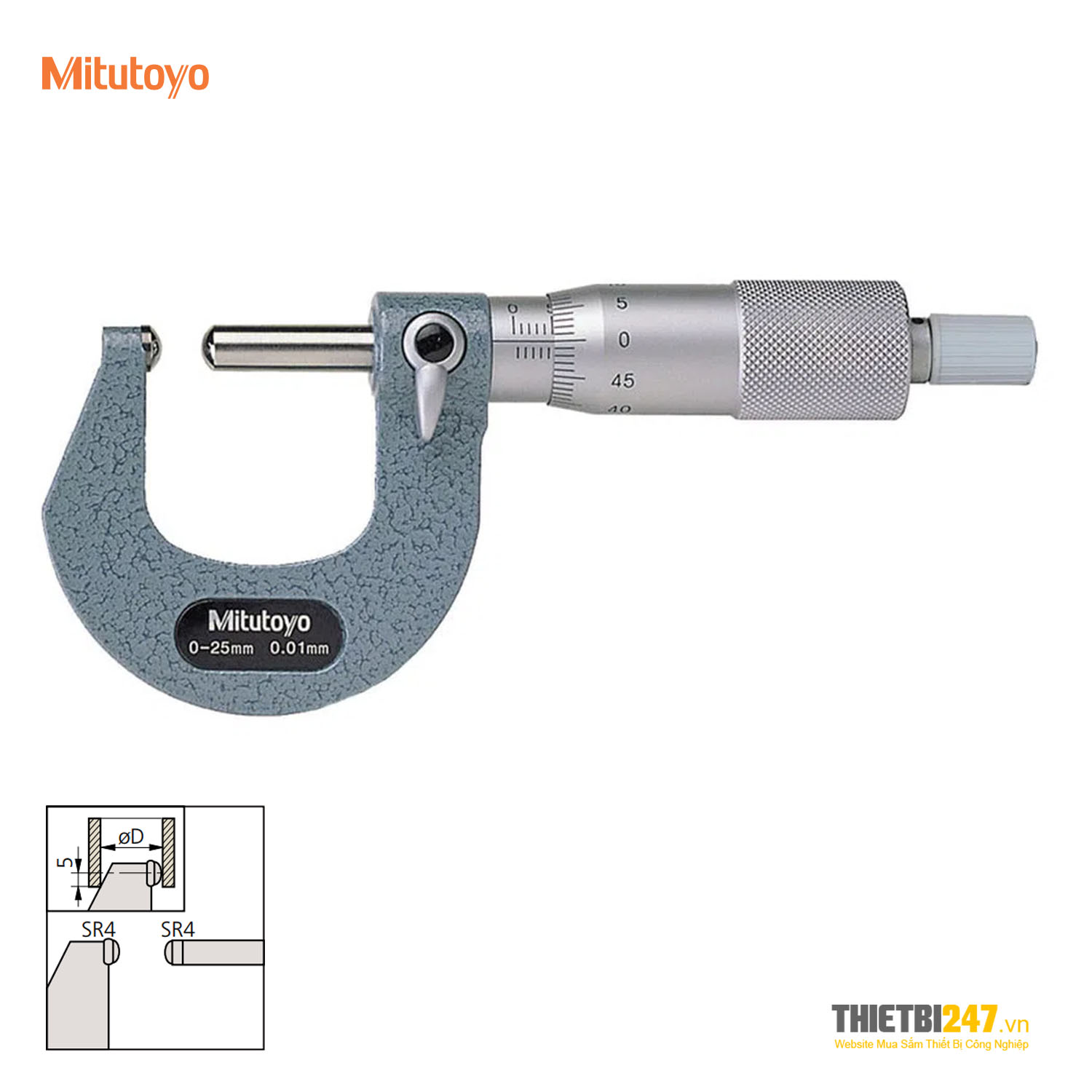 Panme cơ đo bề dày thành ống 0~25mm 0.01mm 2 đầu cầu 115-215 Mitutoyo