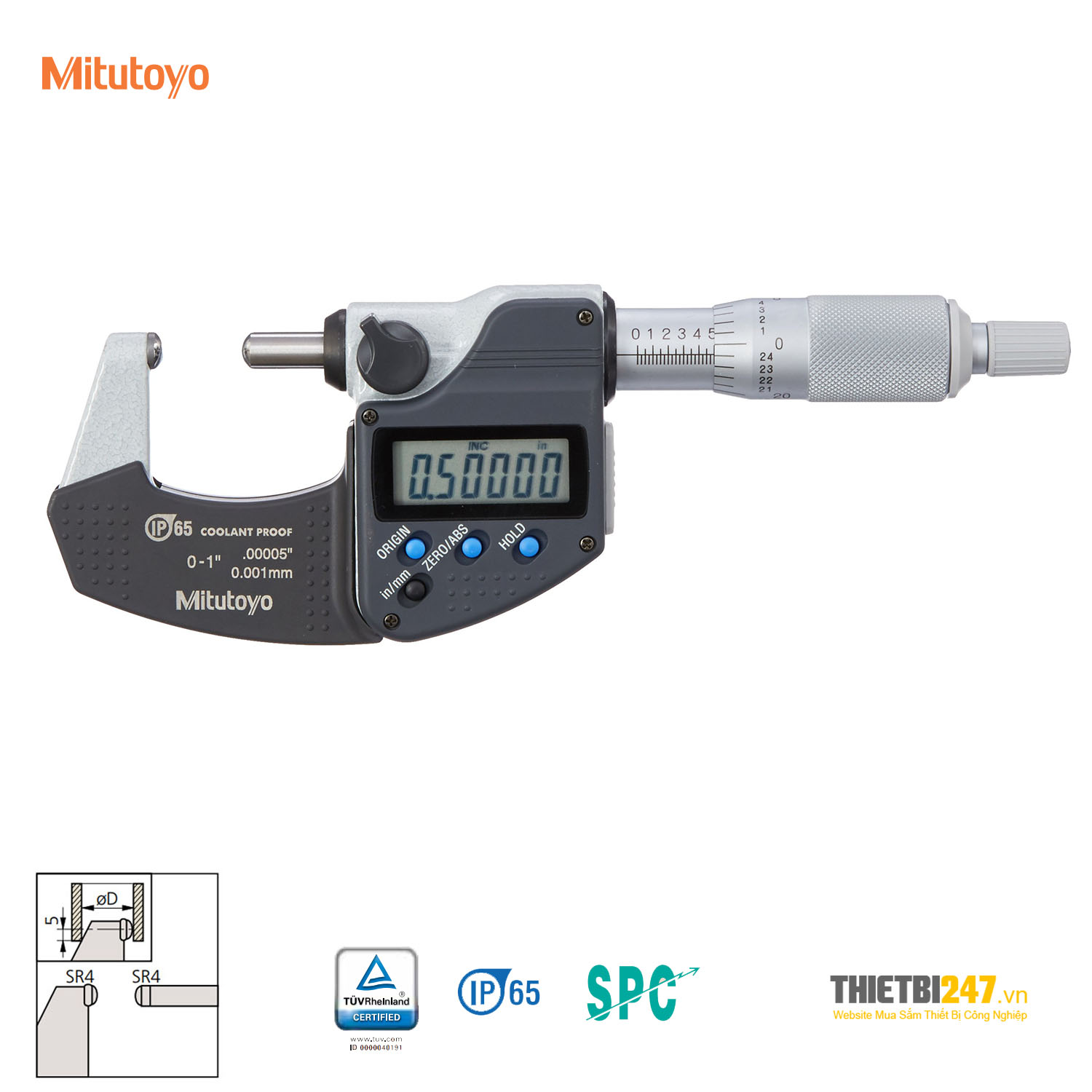 Panme điện tử đo độ dày thành ống Mitutoyo 395-371-30 00~1inch 0~25.4mm