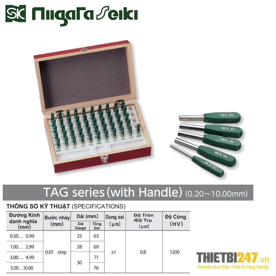Bộ trục chuẩn Pin gauge carbide cán nhựa dòng TAG Niigata