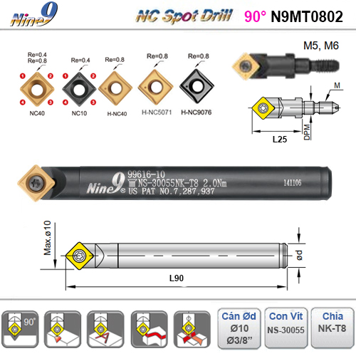 Dao Spot drill 90 độ N9MT0802 Nine9