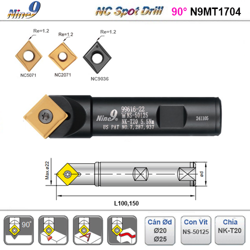 Dao Spot drill 90 độ N9MT1704 Nine9