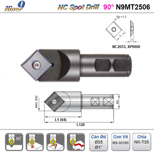 Dao Spot drill 90 độ N9MT2506 Nine9