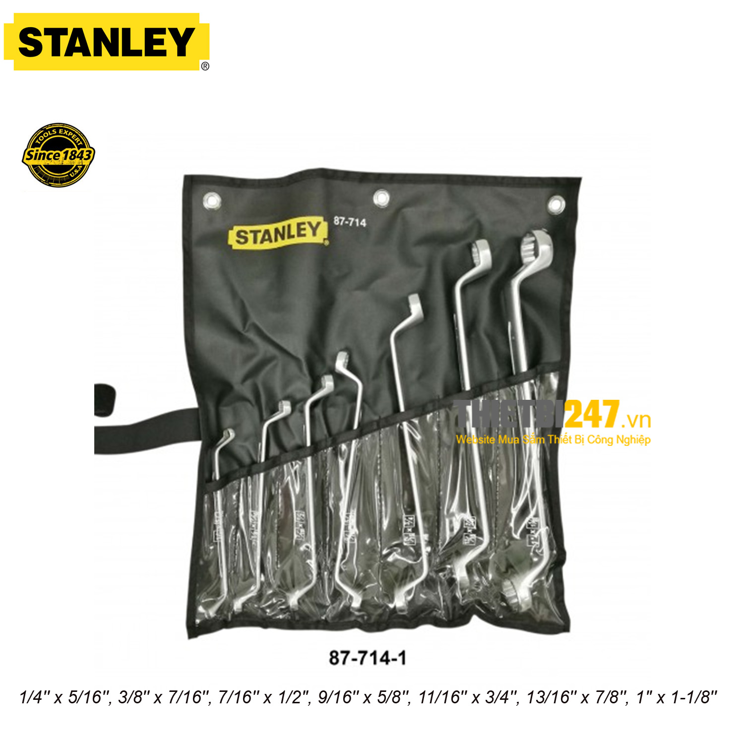 Bộ cờ lê hệ inch 2 đầu vòng 75 độ Stanley 87-714 7 cái