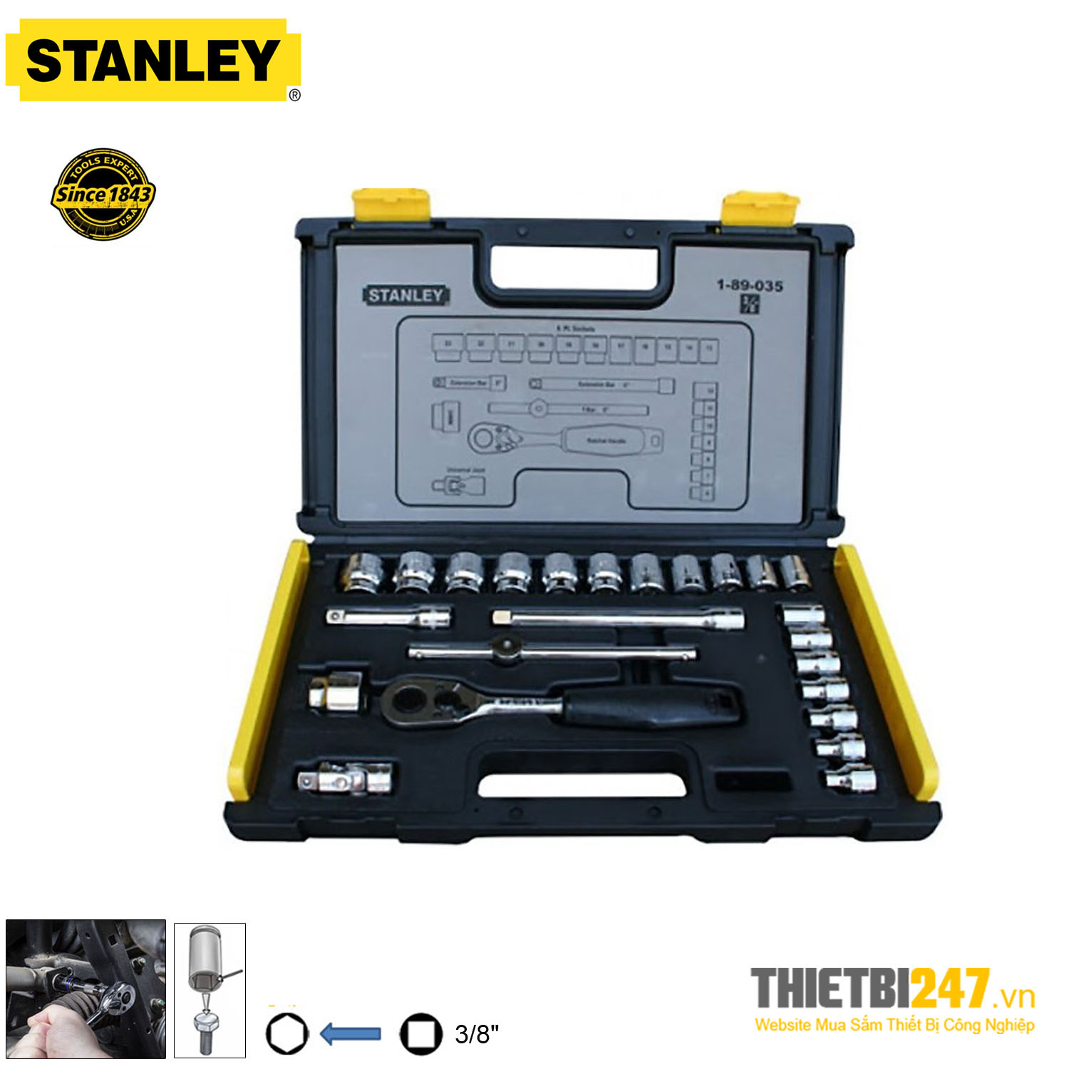 Bộ tuýp Stanley 89-035-1 3/8" Dr. 24 chi tiết 6~24mm