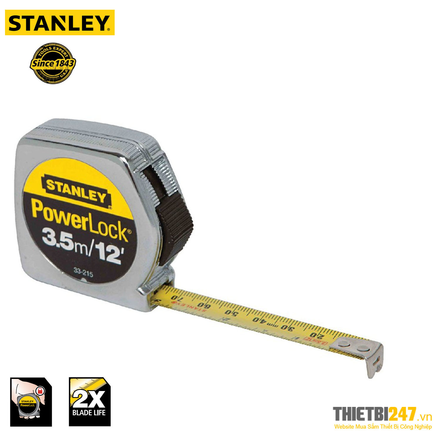 Thước cuộn 3.5m 12" Stanley Powerlock STHT33215-8