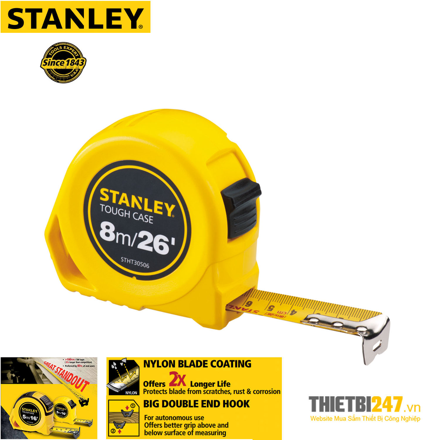 Thước Cuộn Stanley 8m 26" Tough Case STHT30506-8